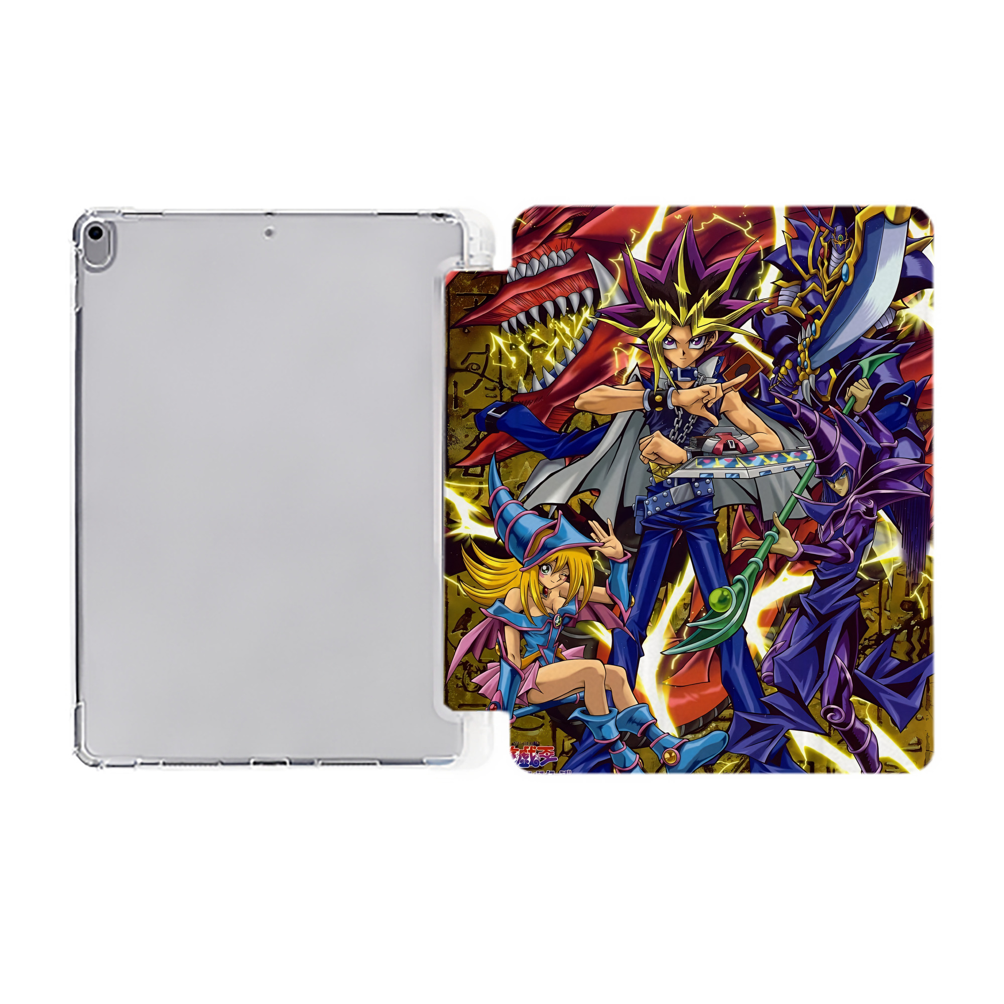 （画像用） 遊☆戯☆王 Yu-Gi-Oh! IPad ケース ペン収納付き 三つ折りスタンド PUレザー×シリコン 対応機種9.5/10.5/10.9インチ